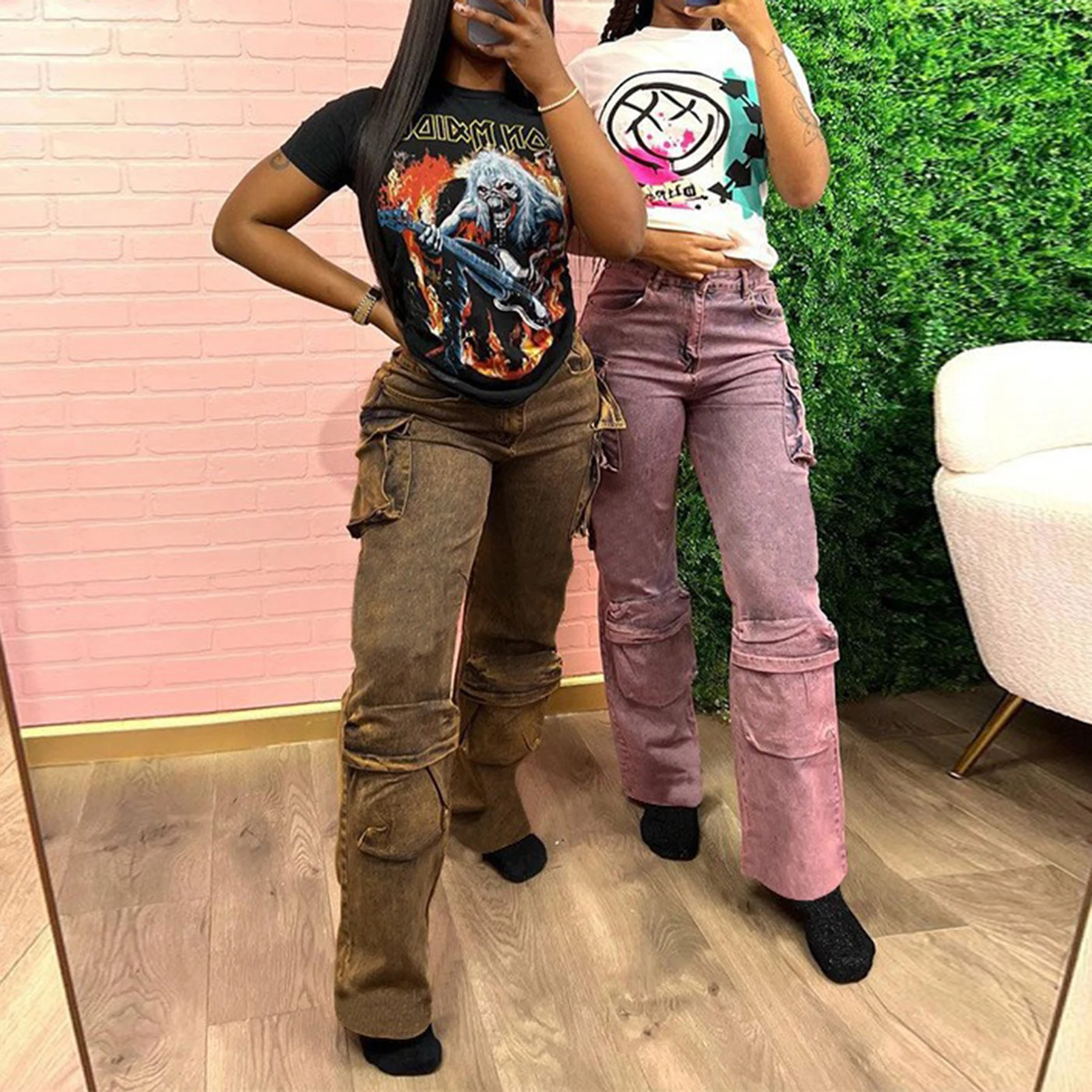 

Женские летние длинные брюки с завышенной талией, однотонные Мешковатые повседневные брюки Y2K, повседневная одежда с прямыми штанинами