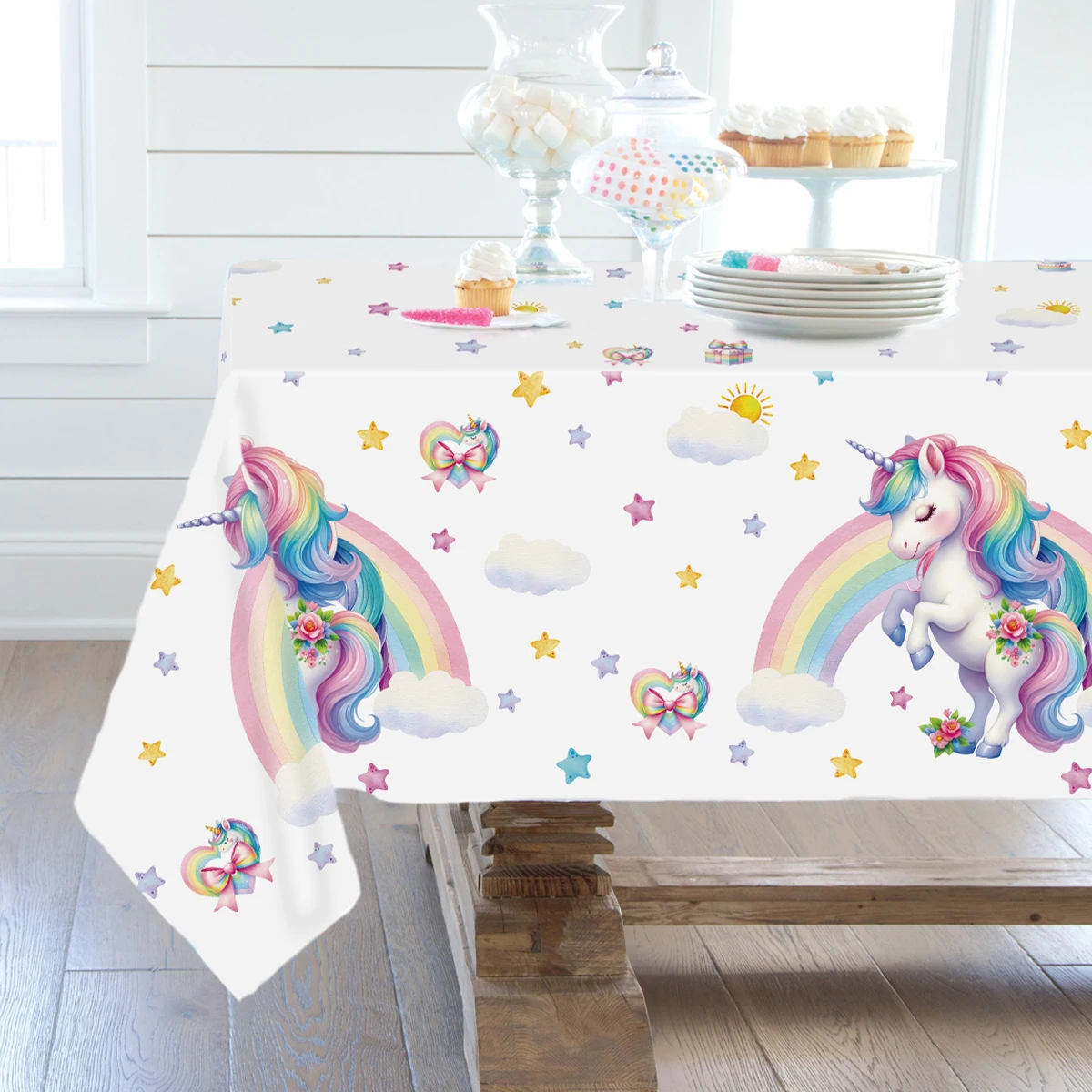 Радужный единорог скатерть из полиэстера