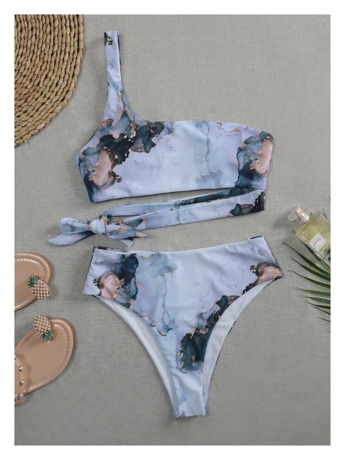 

Новинка 2022, спортивный бикини с принтом и эффектом пуш-ап, пикантный женский купальник с мраморным узором, купальник с высокой талией, женск...