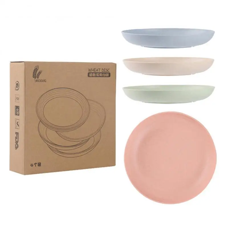 

20cm Eco-Friendly Biodegradable Unbreakable Dinner Plates Set Wheat Straw Restaurant Specialty Saucer Plastic For Picnic Dishes
