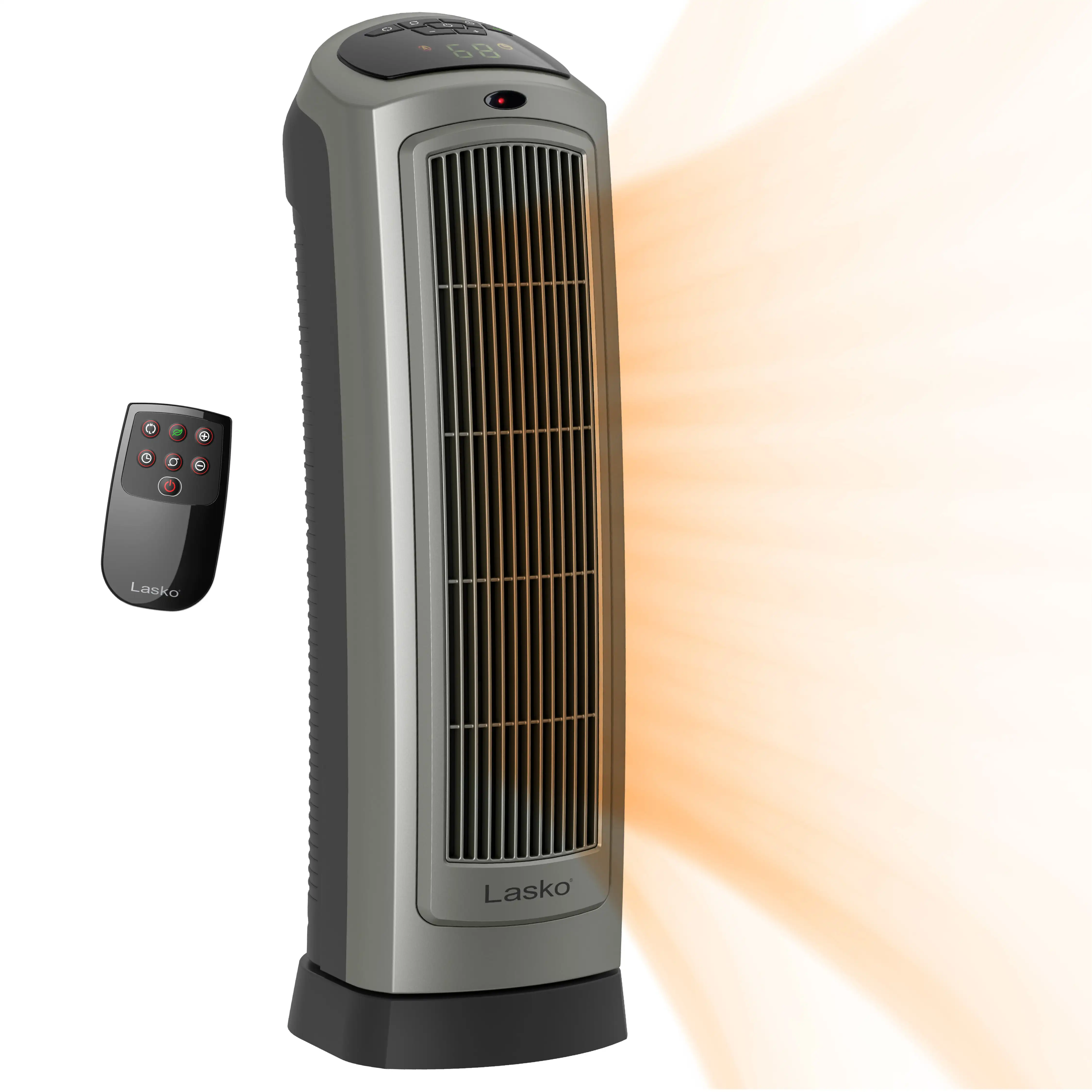 1500W Portable Oscillating Ceramic  Tower Space Heater with Digital Display, 5538,Gray