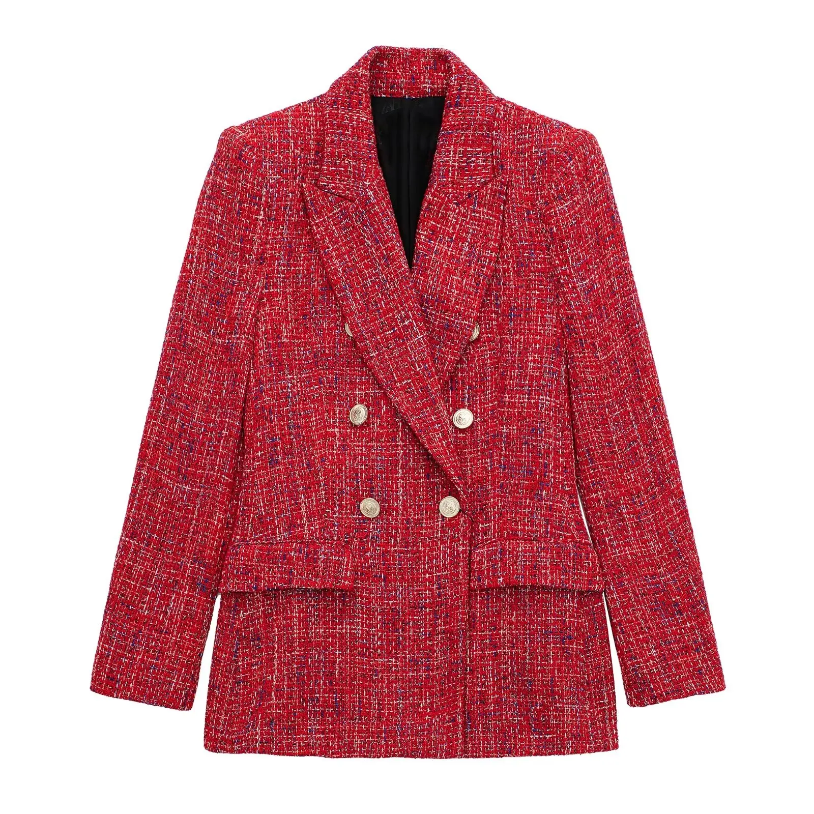 

Women's 2022 New Fashion Double Breasted Textured Blazer Vintage Flap Pockets Long Sleeve Female Outerwear Chic Top Mujer