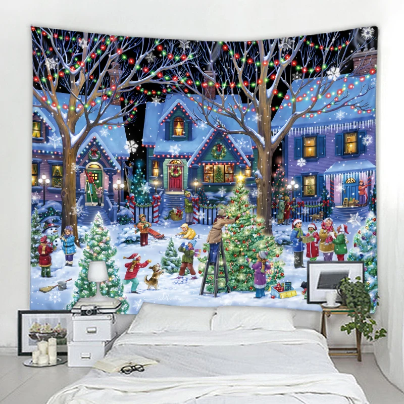 

Christmas cartoon background decorative tapestry Bohemian hippie wall decorative tapestry Christmas home background decorative