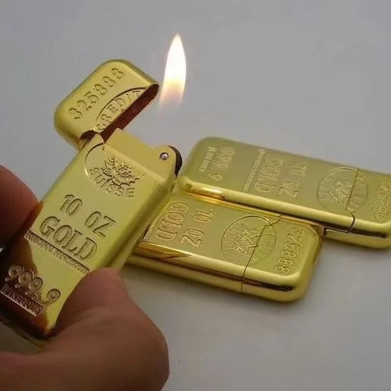 Фото Портативная золотая металлическая зажигалка — мини-газовая зажигалка с турбонаддувом, надувная, на бутане, аксессуар для сигарет для использования на улице и повседневного ношения №2