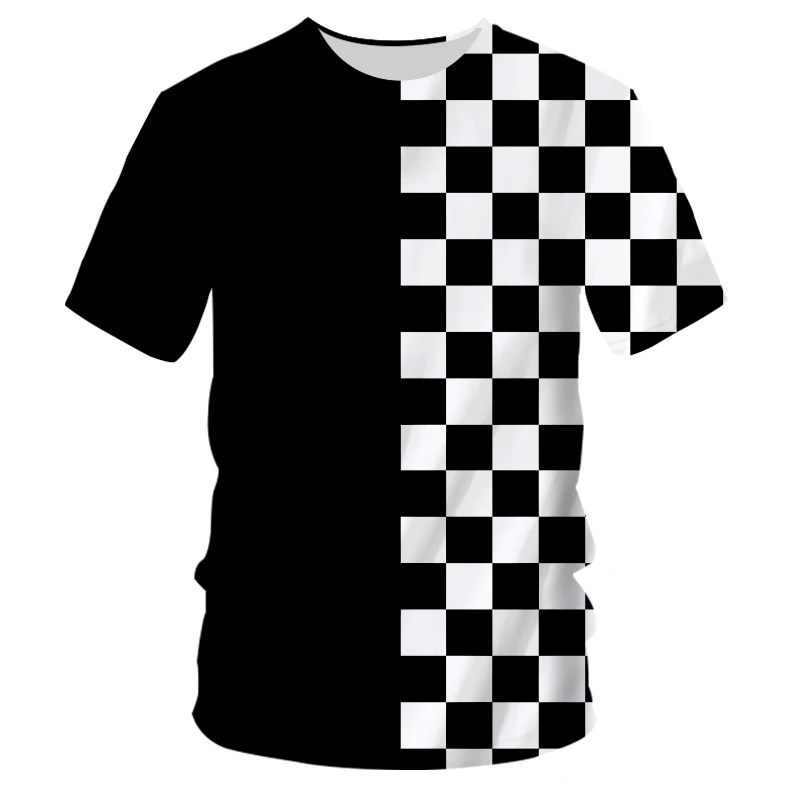 

Camiseta Con Estampado De Verano 3d Para Hombre, Camisa A Rayas A Cuadros En Blanco Y Negro, Informal, A La Moda, Transpirable