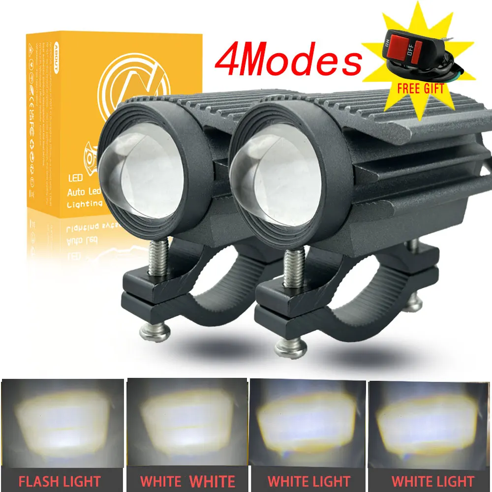 

NORGOS 2Pcs Мотоцикл фары светодиодные противотуманные фары лампы вспомогательные прожектор 12V 24V для Honda Yamaha Suzuki Hero Italika Jawa BMW