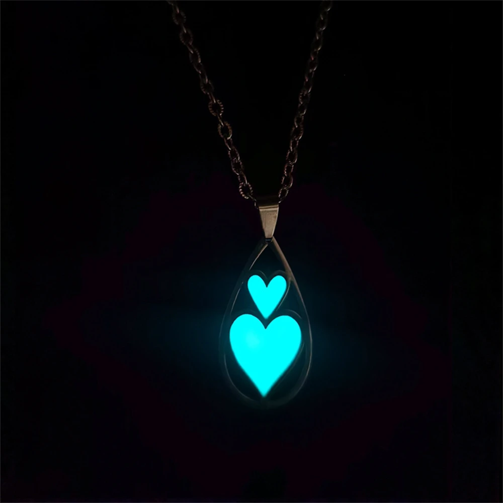 

New Fashion Waterdrop Heart Luminous Pendant Necklace For Women Glowing Animal Cat Cross Geometric Choker Clavicle Chain Jewelry