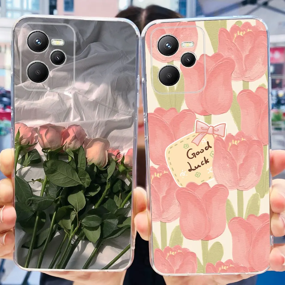 Для Realme C35 чехол RealmeC35 4G RMX3511 Элегантные цветы бабочки окрашенные Мягкие