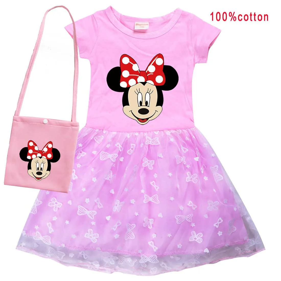 

Disney Mickey Toddler Girl Party Dress for Children's Cotton Baby Kids Short Sleeve Dresses Elegant Vestdios