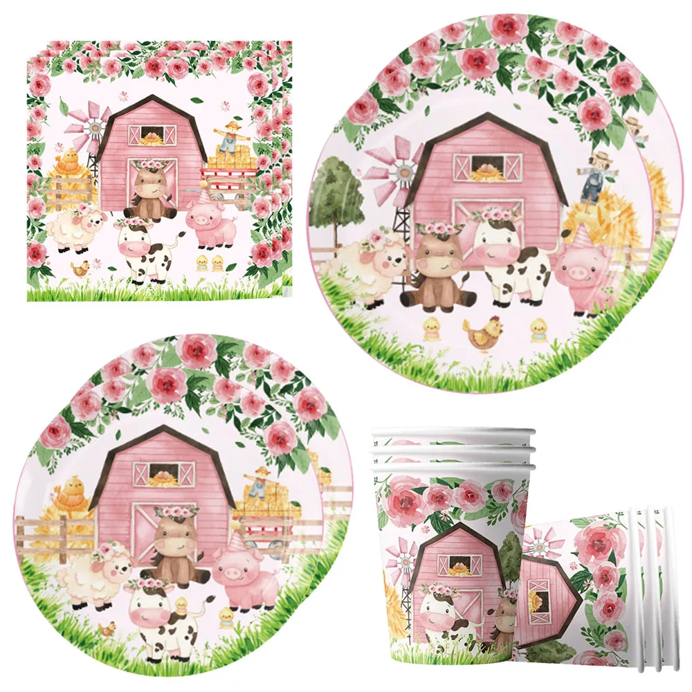 

Farm Animal Themed Disposable Tableware Paper Plates Napkins Cups Tablecloth Barnyard Animal Baby Shower Kids Birthday Decoratio