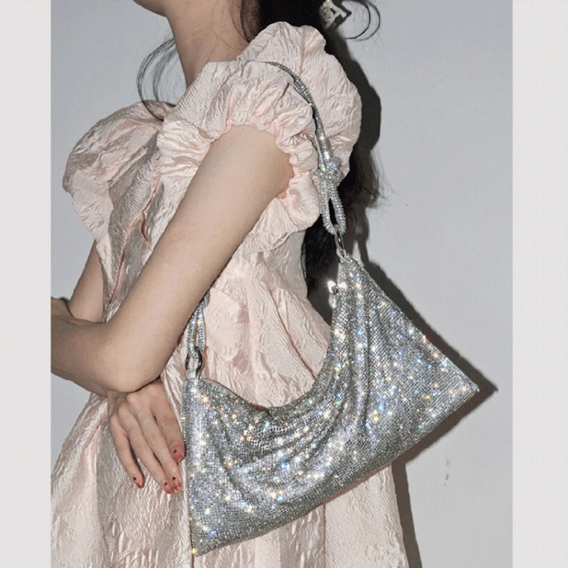 

Women Rhinestone Clutch Luxury Designer Purses and Handbags Evening Bags Purse Ladies Hand Bags Silver Crystal Shoulder Bag