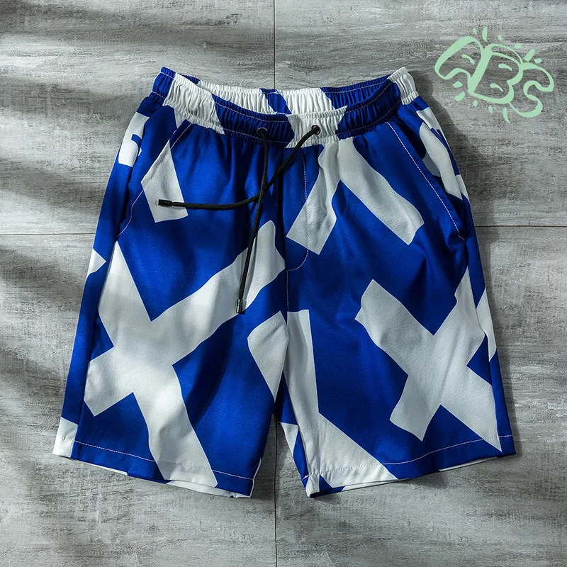 

2022 Summer Men's Shorts Leisure Brand Beach Shorts Quick Dry Breathable Striped Print Training Pants Hip Hop Street Oversized