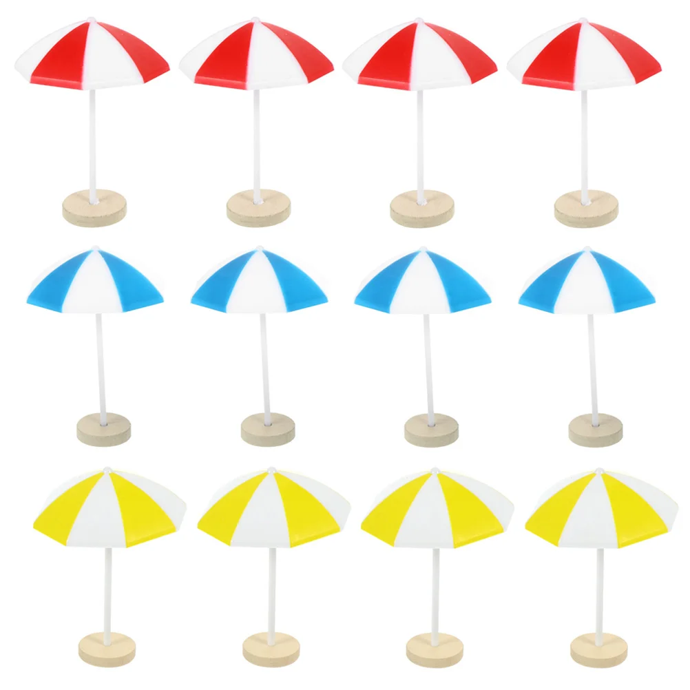 

12pcs Miniature Beach Decor House Beach Umbrella Miniature Sun Umbrella Micro Beach Layout Scene Decor