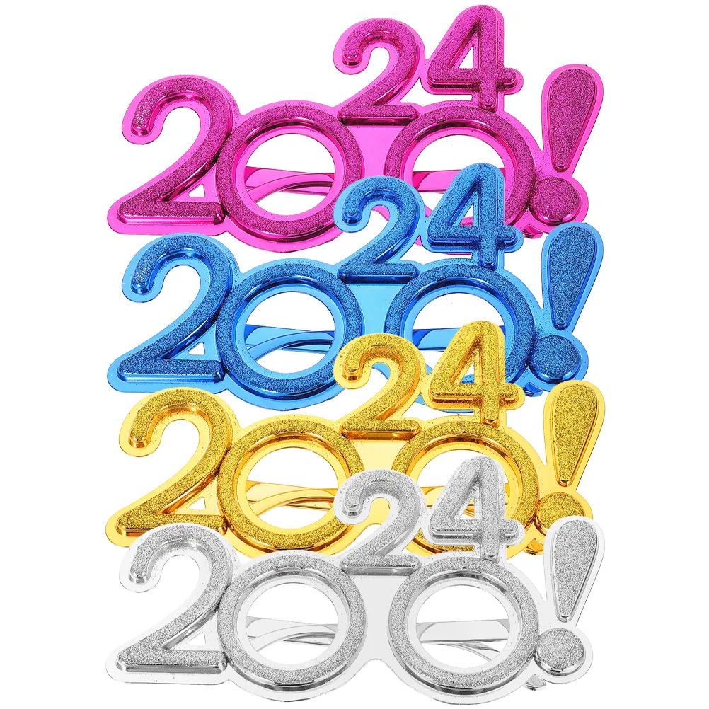 

4 Pcs Accessories 2024 New Year Glasses Plastic Modeling Eye Wear Eyeglasses Party Eyewear Performance Props Shot