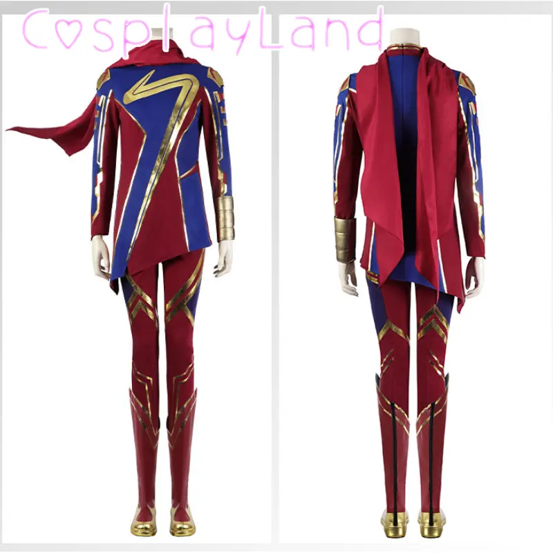 

Kamala Khan Cosplay Costume Captain Outfit With Red Scarf Superhero Battle Suit With Accessories Halloween Carnival Costume