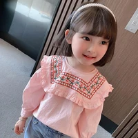 2022 spring new girls shirts fashion korean version kids ruffled shirts girls doll collar tops boutique clothing simple style