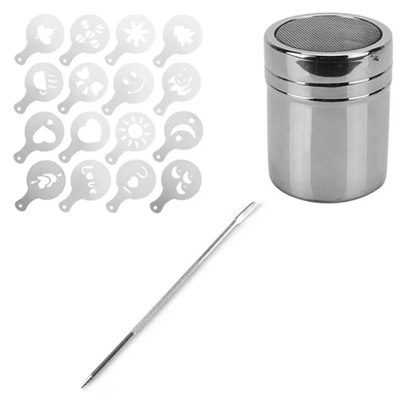 3pcs/set Stainless Steel Chocolate Shaker Cocoa Flour Sifter Custom Coffee Stencil Coffee Template Stencil for Drawing on Coffee