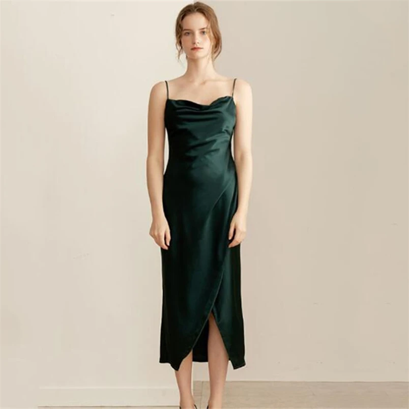 Асимметричное летнее элегантное платье из атласа с тонкими бретельками и воротником, средней длины для женщин, с особым дизайном для вечеринки Вестидос он.