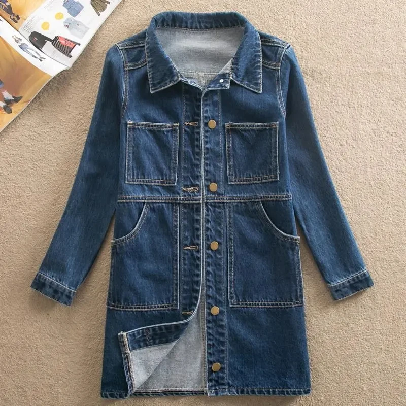 

2022 New Women Denim Jacket Casual Long Denim Coat Famale Jeans Jackets Outerwear Casaco Jaqueta Feminina 6XL