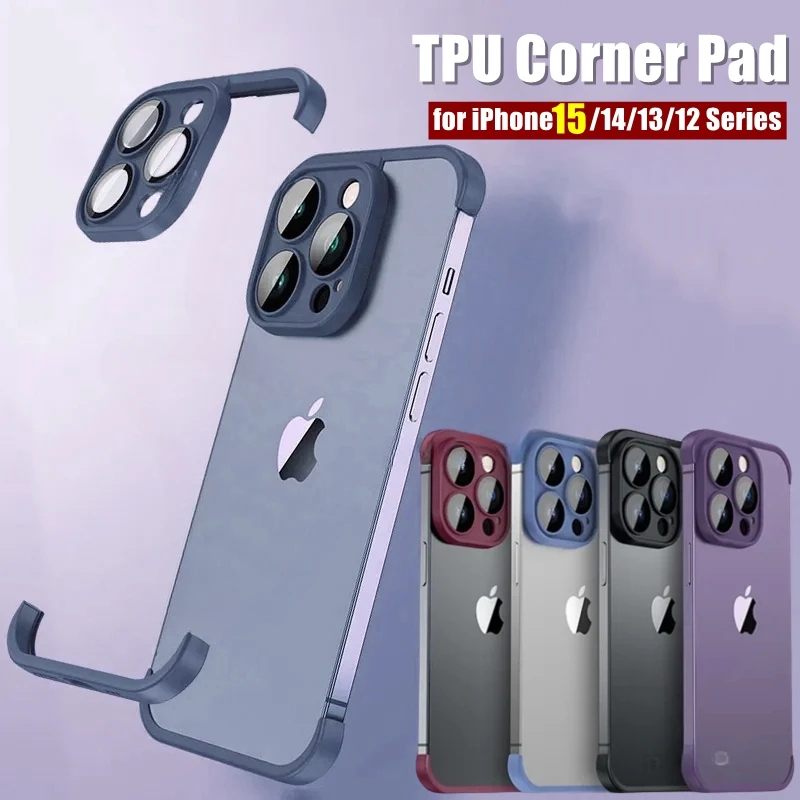 

Camera Lens & Fame Protector for iPhone 15 Pro Max Case Cover Real Bare Cell Phone TPU Corner Pad