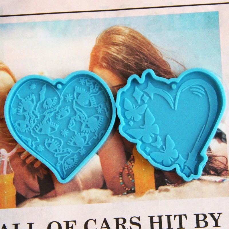 

R3MC 2Pcs Eyes Heart Butterfly Silicone Mold with Hole Jewelry Pendant Casting Mold