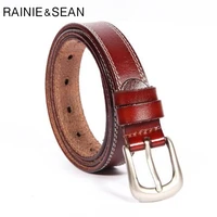 rainie sean genuine leather belt women real leather red brown white black women belt pin buckle ladies high quality waist belt
