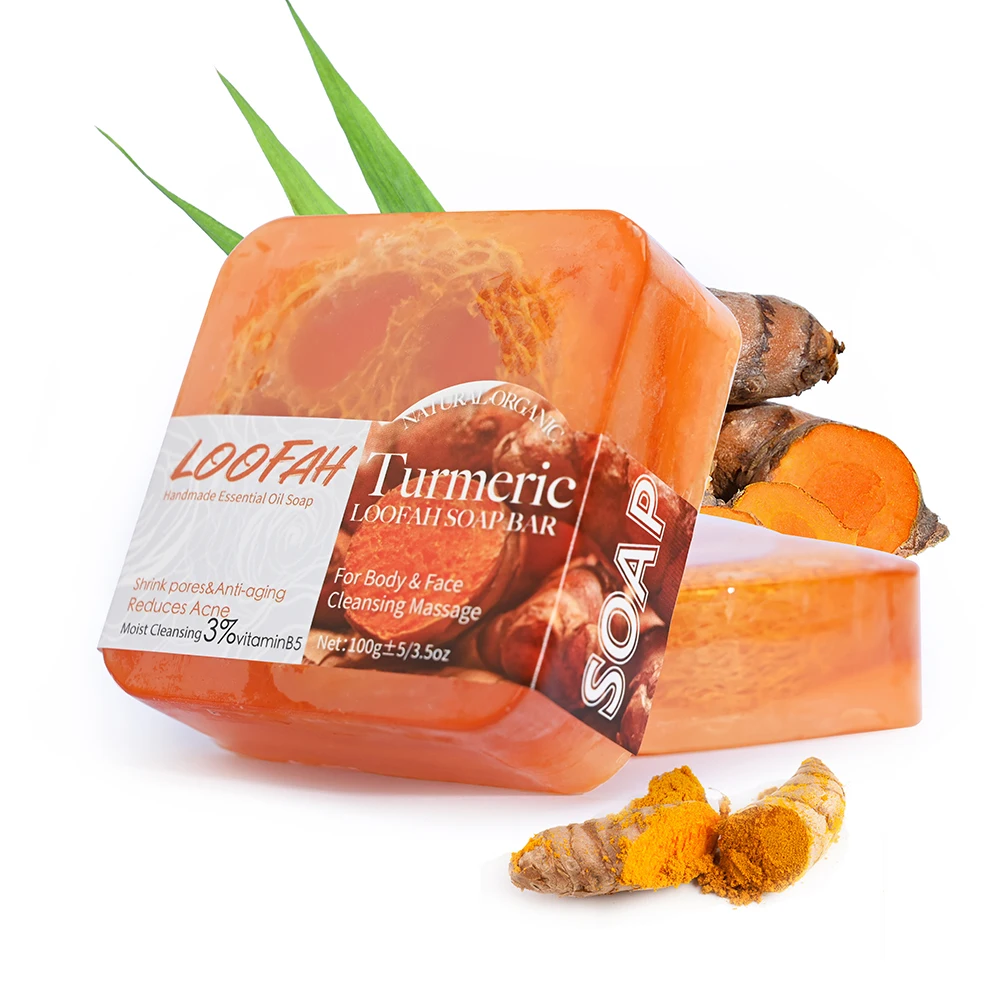 

100g Natural Organic Loofah Turmeric Soap Face Body Care Bar Anti Acne Deep Moisturizing Whitening Oil Control 10 Flavors