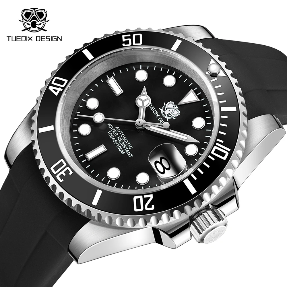 Men NH35 Watches Luminous Diver Retro Water Ghost Sapphire Automatic Mechanical Vintage 10 Bar 316L Silicone strap Watch