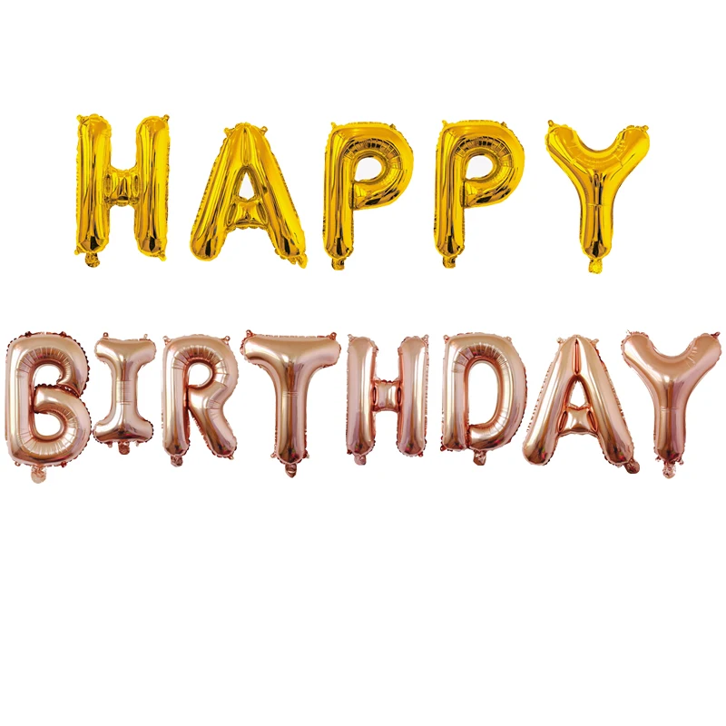 

13pcs 16inch Happy Birthday Balloon Rose Gold Silver Letter Foil Ballon Decoration Kid Adult Baloon Birthday Party Decor Supply