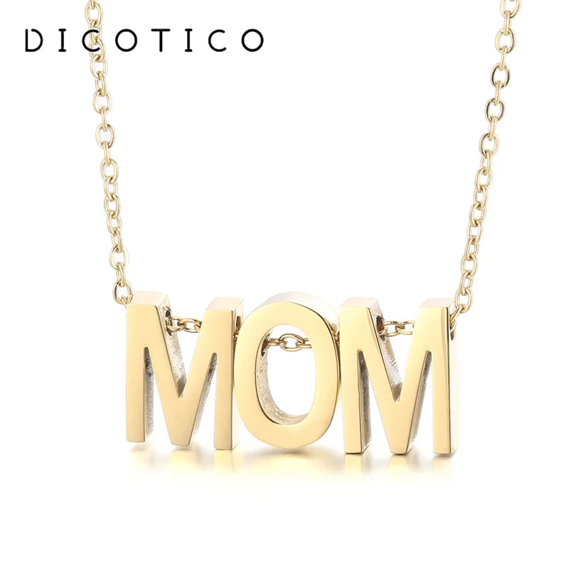 

New Stainless Steel Necklace For Women Gold Silver Color Capital MOM Pendant Link Chain Choker Neck Jewelry Mother's Day Gifts