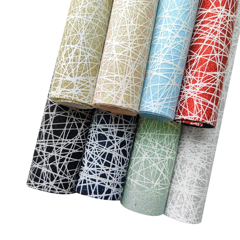 

Glow in the Dark Printed Fine Glitter Artificial Faux PU Leather Fabric Roll for Making Shoes Bags Decoration Craft