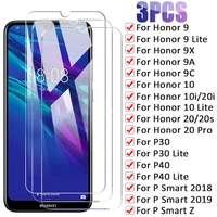 3pcs tempered glass for honor 10i 20i 9 10 lite 9x 9s 9a 9c screen protector for huawei p30 p40 lite p smart 2019 2018 z glass