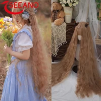 SEEANO 120cm Synthetic Long Curly Cosplay Wig With Bangs Blonde Red Brown Pink Blue Cute Lolita Wig Women Halloween Cosplay Wigs