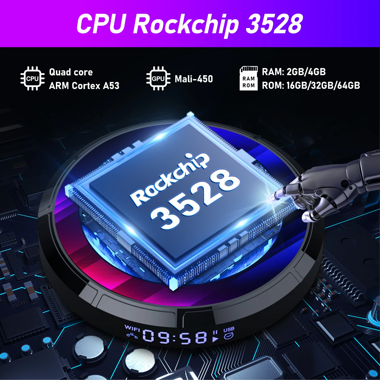 Фото ТВ-приставка Smart TV Box на Android 13 RK3528 с поддержкой AV1, 8K, 4K, Wi-Fi 6, BT5.0, DDR3, SPDIF OUT, 100M/LAN, медиаплеер, TVBOX, unitv, iptves №4