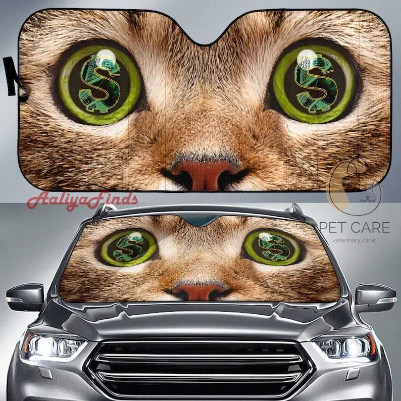 

Cat Money Eyes Funny Car Sun Shades Windshield Accessories Decor Gift