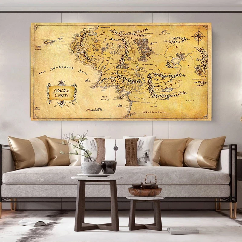 Ретро-карта Властелин колец холст живопись винтажная карта средней земли плакат
