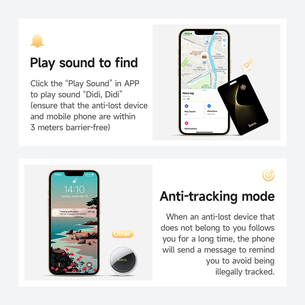 Фото HOCO Smart Anti-Lost трекер устройство кошелек ультратонкий GPS карта местоположения беспроводная зарядка IP68 водонепроницаемый для iPhone Find My Tag №3