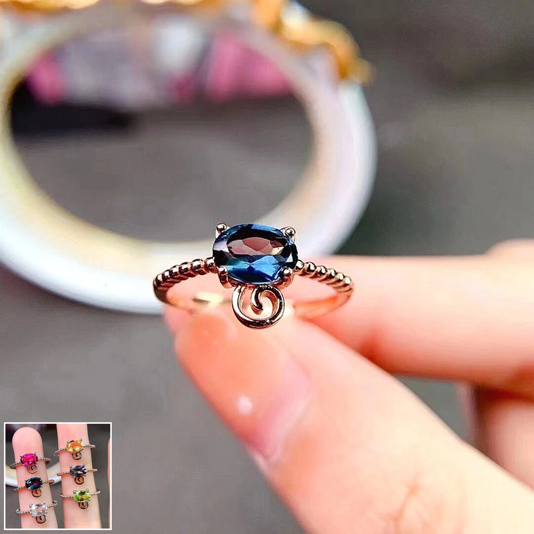 

MeiBaPJ Natural Aquamarine/Topaz/Citrine/Peridot/Crystal Cat Ring for Women Real 925 Sterling Silver Charm Fine Wedding Jewelry