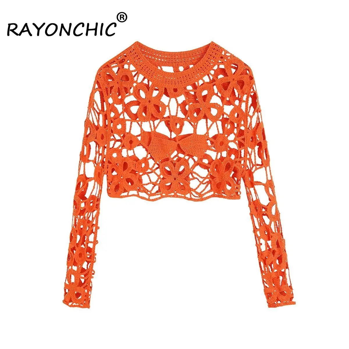 

Однотонная блузка RAYONCHIC с длинным рукавом, топы с цветочной вышивкой, ажурные хлопковые блузы, женская блузка в стиле бохо