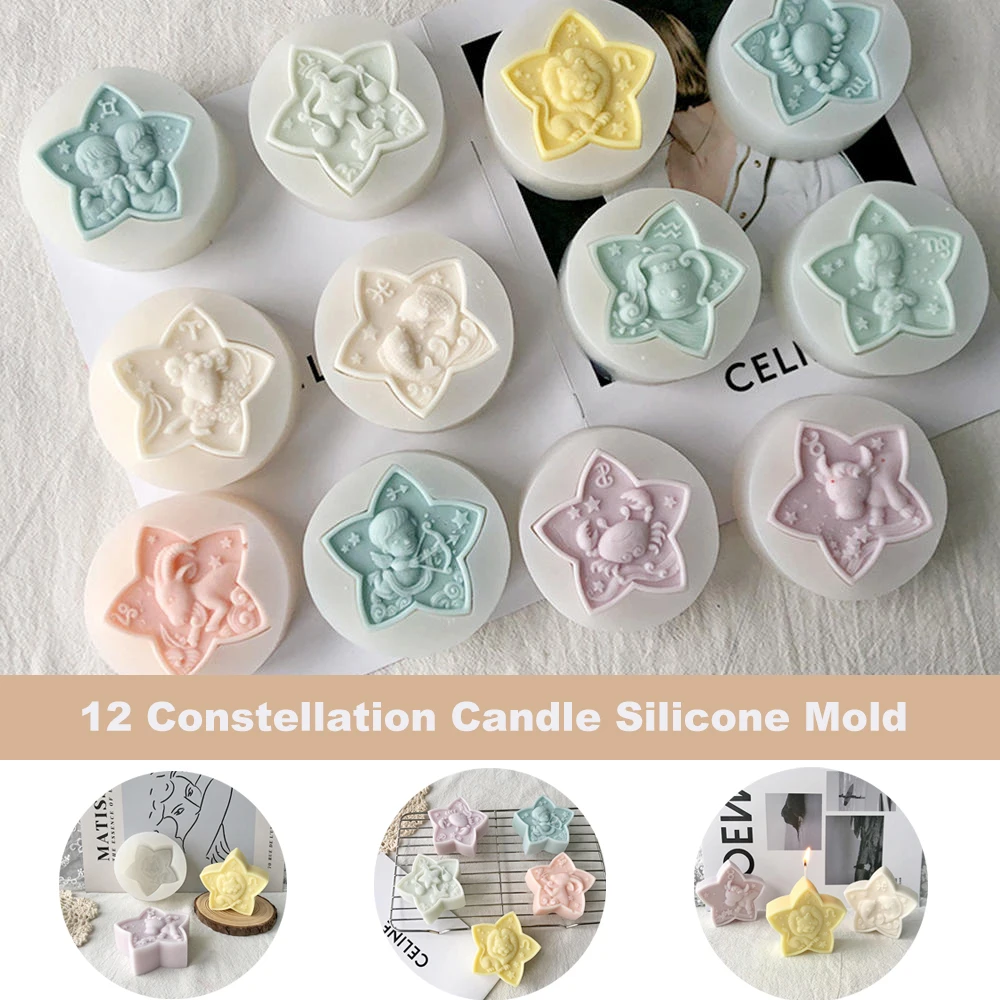 

12 Constellation Silicone Candle Mold DIY Pentagram Constellation Handmade Soap Aromatherapy Candle Gypsum Polymer Epoxy Mold