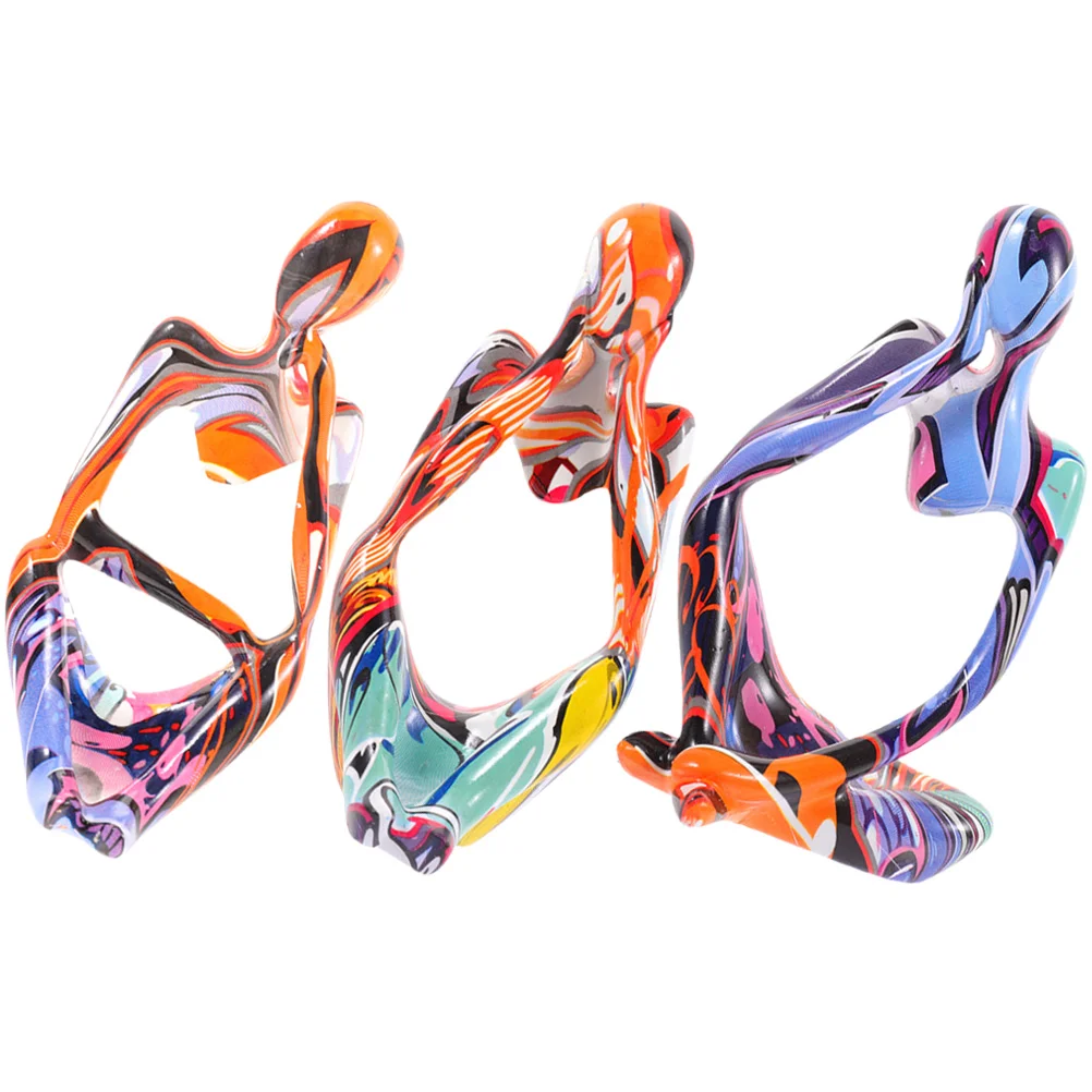 

3 Pcs Abstract Figure Ornaments Graffiti Statue Decorative Objects Modern Book Shelves Office Bookcase Desk
