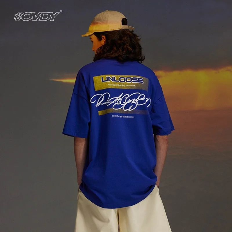 

2022Summer New American Fashion Brand Personalized Boy Racing Style Printed Hip Hop Loose Short Sleeve T-shirt for Men harajuku