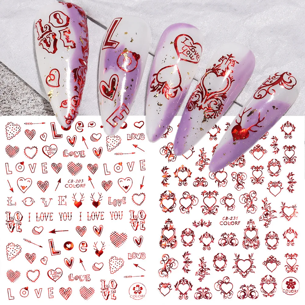 

1Pcs Valentines Day Nail Art Stickers Rose Red Hearts Sliders Abstract Face Image Love Letters Decals Manicure Holographic Foils