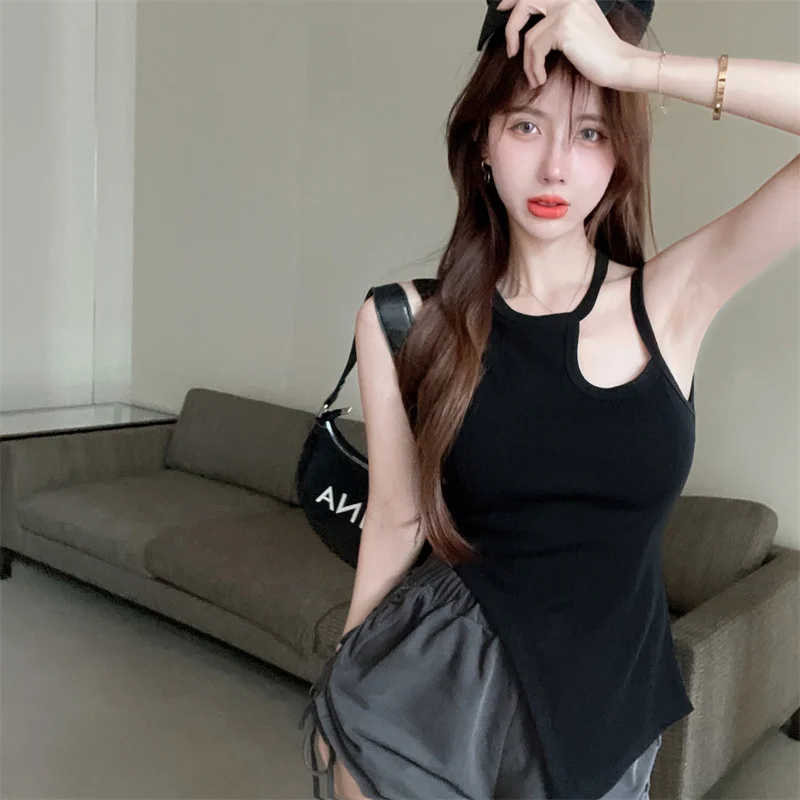 

Женская ажурная Базовая кофта с круглым вырезом, черная, хаки, Женская Сексуальная Асимметричная Косынка, корейский Модный облегающий Топ, ...