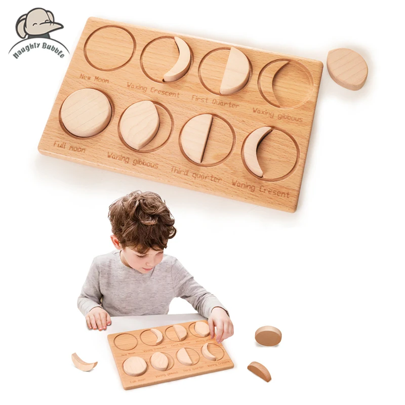 Baby Montessori Toys Wooden Moon Phase Recognition Board Puzzle Toys for Children Educational Learning Moon Changes Kids Games