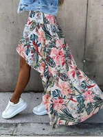 2022 summer ruffles printed maxi sundress oversized bohemian women skirts casual zanzea asymmetrical female elastic waist robe 1