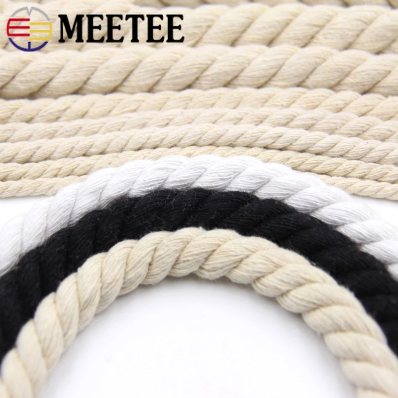 5/10Meters 6/8/10/12MM 3 Shares Twisted Cotton Cords Rope for Bag Strap Decor DIY Home Textile Sewing Accessories