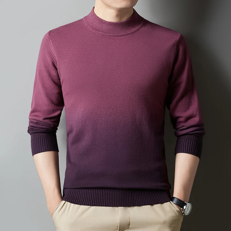 Мужская теплая водолазка плотный свитер с градиентом цвета вязаный пуловер в