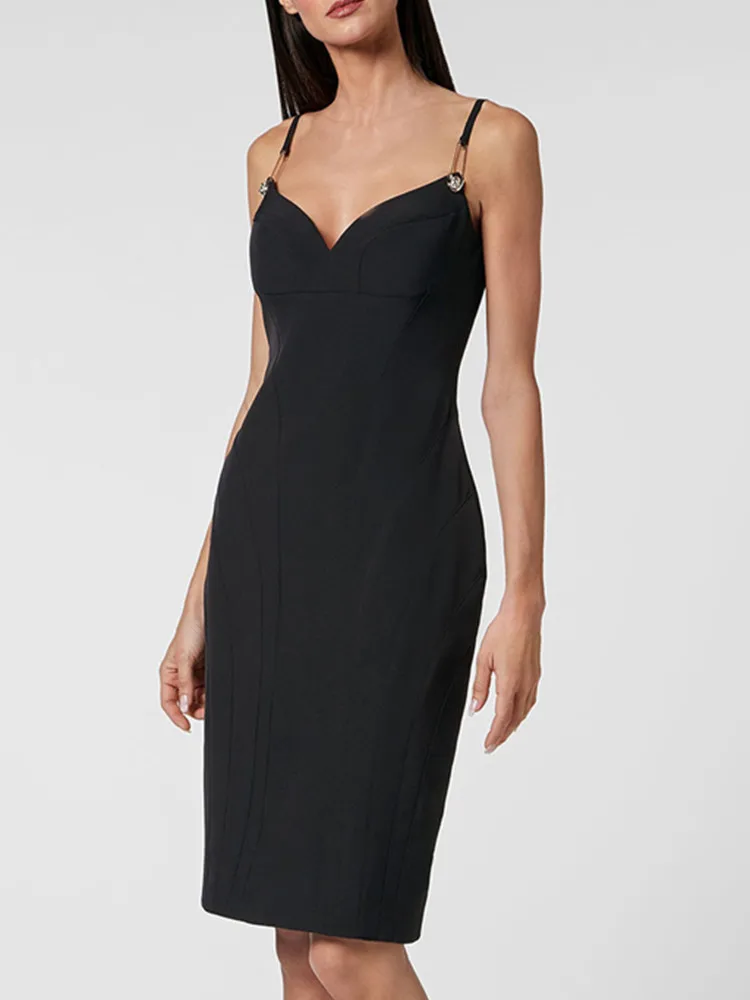 

Новинка, однотонное женское летнее сексуальное платье с открытой спиной и V-образным вырезом, черное облегающее платье средней длины с черепом, элегантное вечернее Клубное платье, модель 2023 года