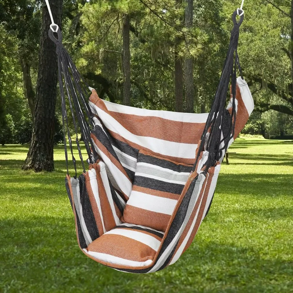 

Canvas Hanging Hammock Chair Hanging Rope Swing Bed with Cushions 200KG Load Bearing Outdoor Garden Porch Beach Camping Travel